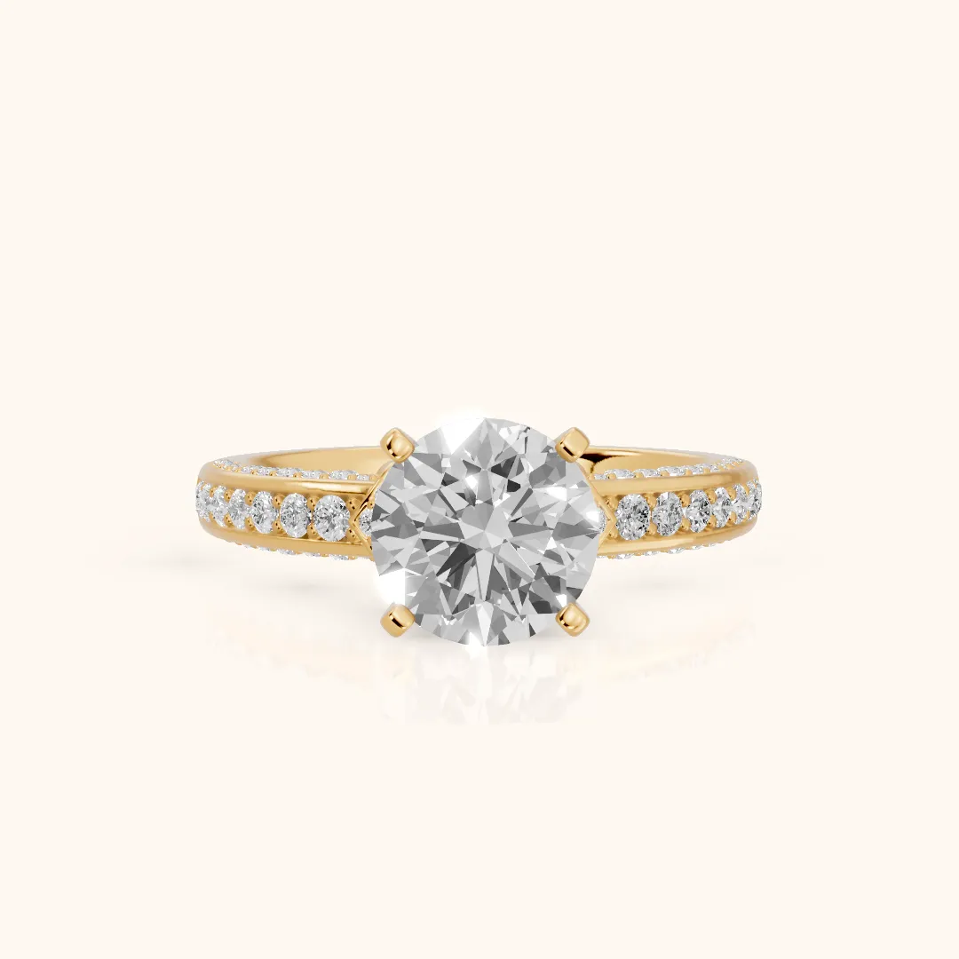 Anabelle Statement Pavé Round Diamond Engagement Ring in Yellow Gold — view 2