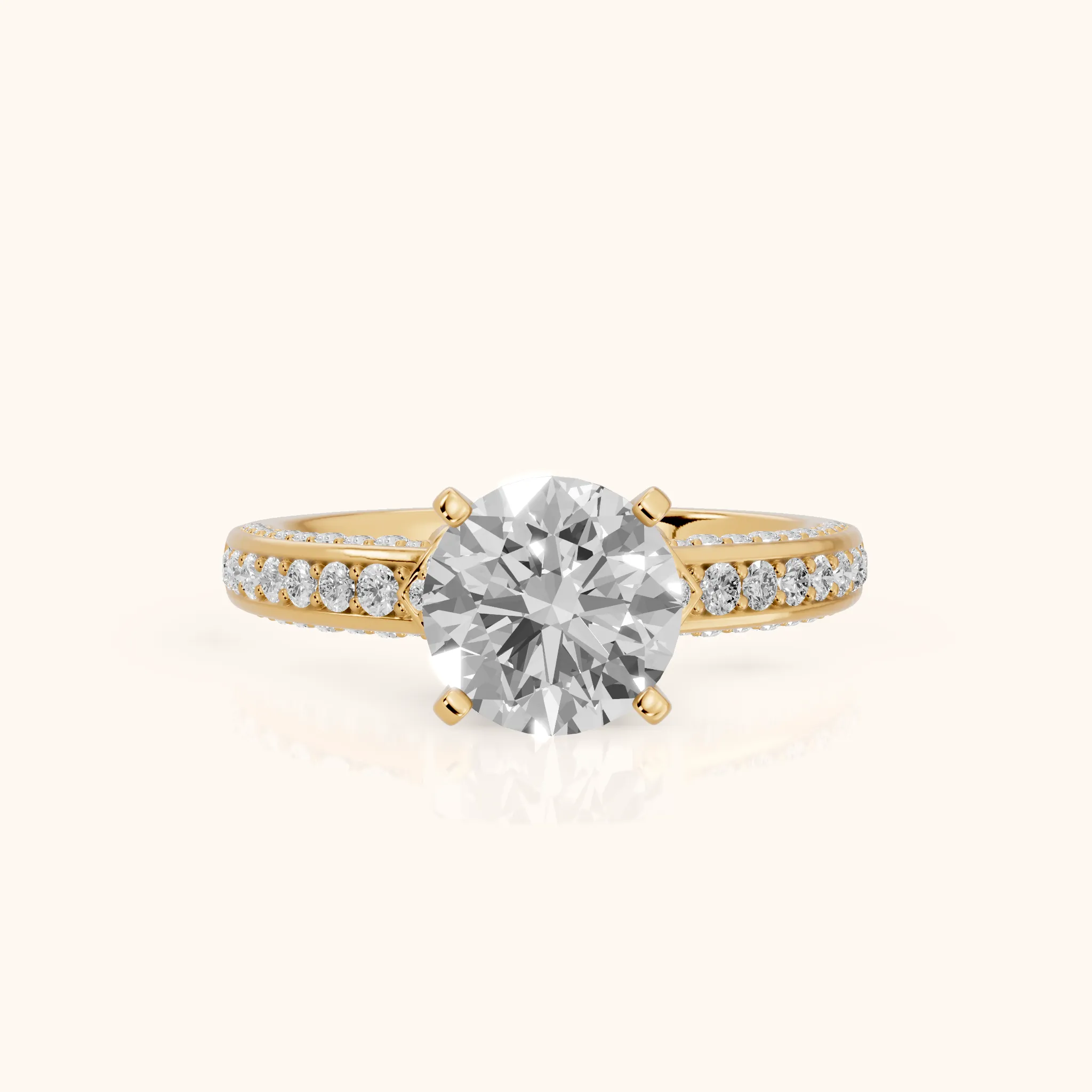 Anabelle Statement Pavé Round Diamond Engagement Ring in Yellow Gold — view 1