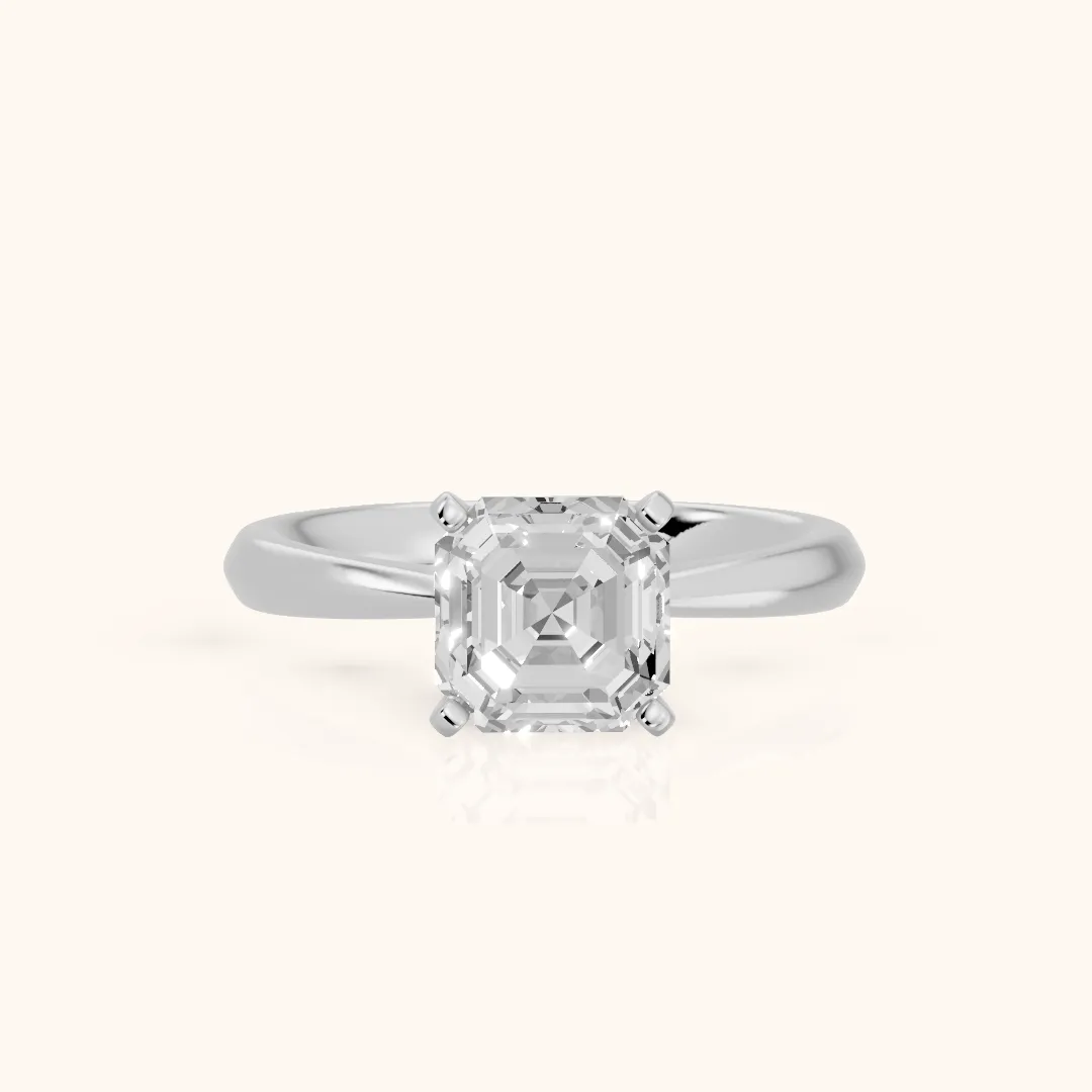 Arlette Solitaire Knife Edge Asscher Diamond Engagement Ring in Silver — view 2