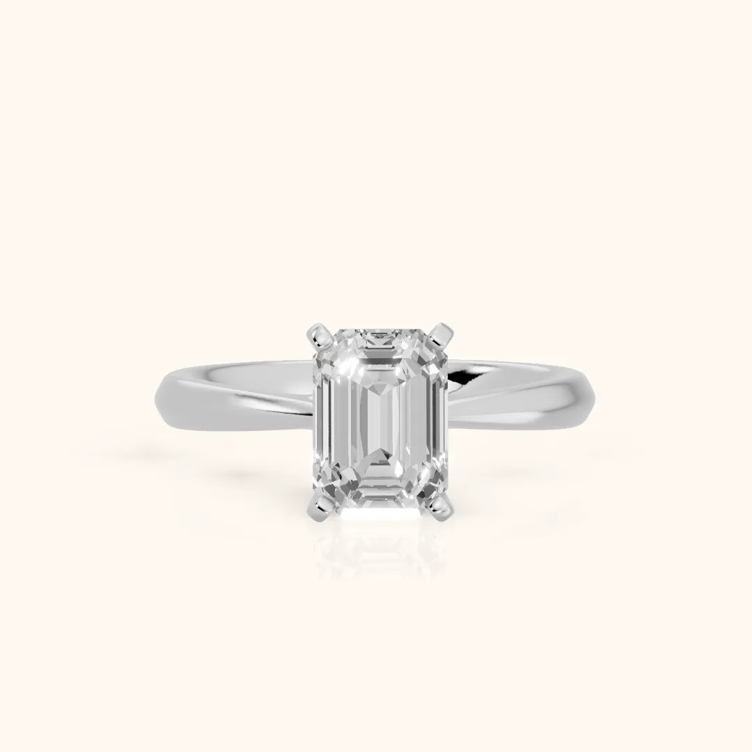 Arlette Solitaire Knife Edge Emerald Diamond Engagement Ring in Silver — view 2