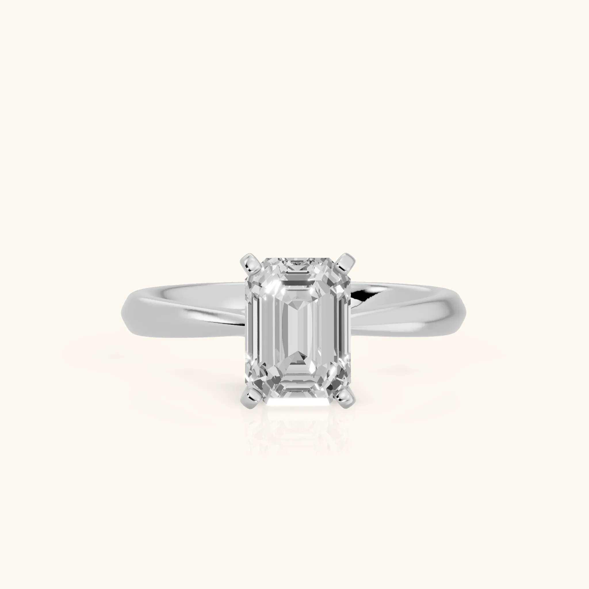 Arlette Solitaire Knife Edge Emerald Diamond Engagement Ring in Silver — view 1