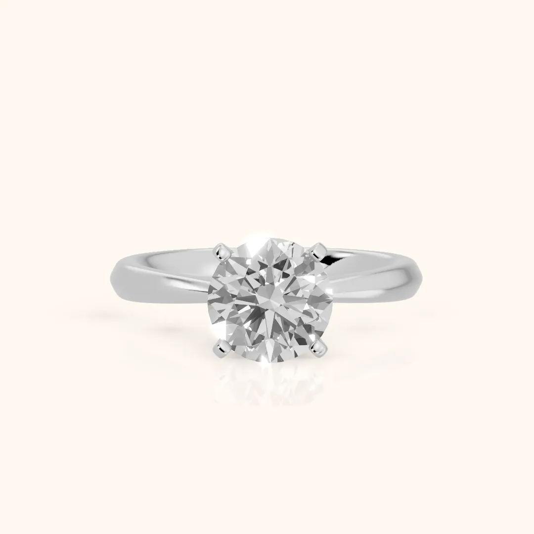 Arlette Solitaire Knife Edge Round Diamond Engagement Ring in White Gold — view 2