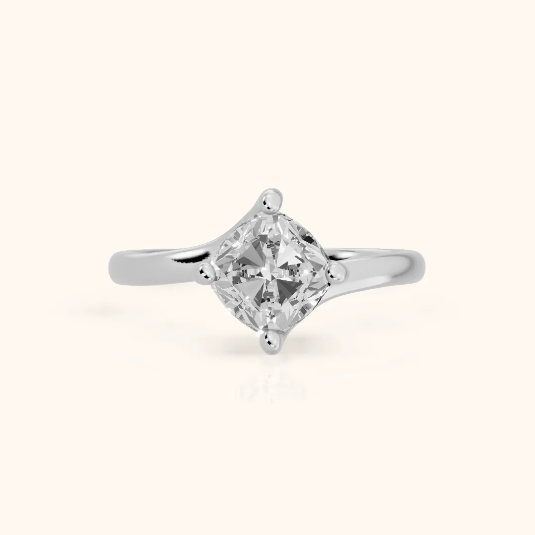 Clio Bypass Solitaire Cushion Diamond Engagement Ring in Platinum — view 2