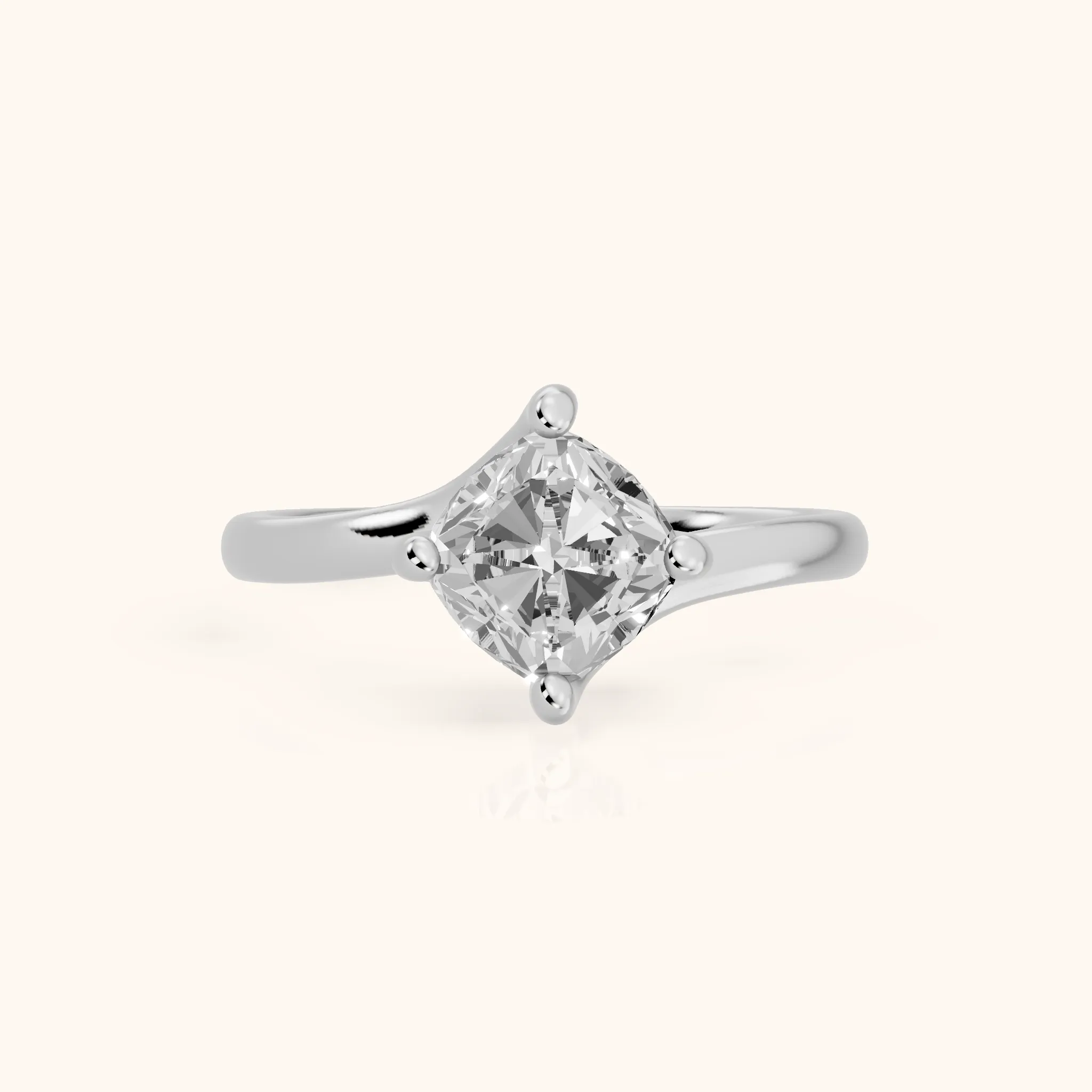 Clio Bypass Solitaire Cushion Diamond Engagement Ring in Platinum — view 1