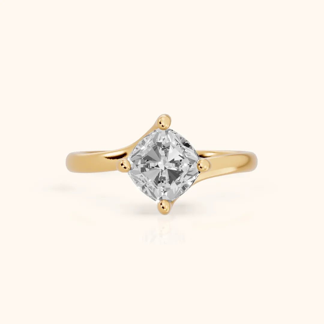 Clio Bypass Solitaire Cushion Diamond Engagement Ring in Yellow Gold — view 2