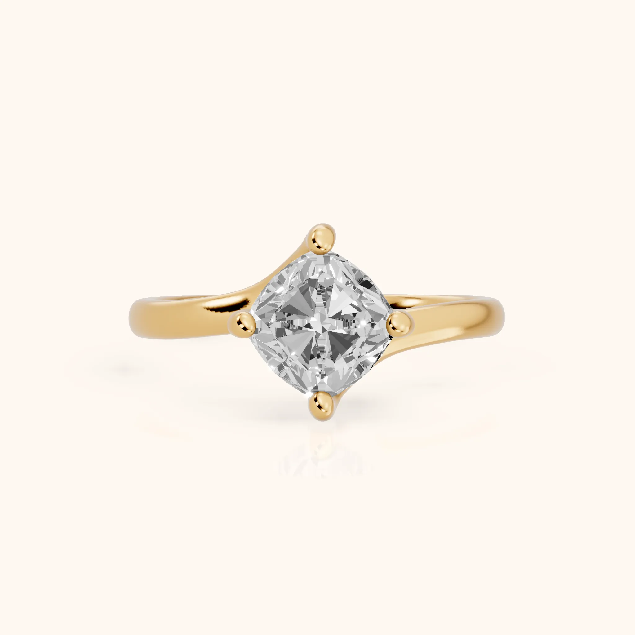 Clio Bypass Solitaire Cushion Diamond Engagement Ring in Yellow Gold — view 1