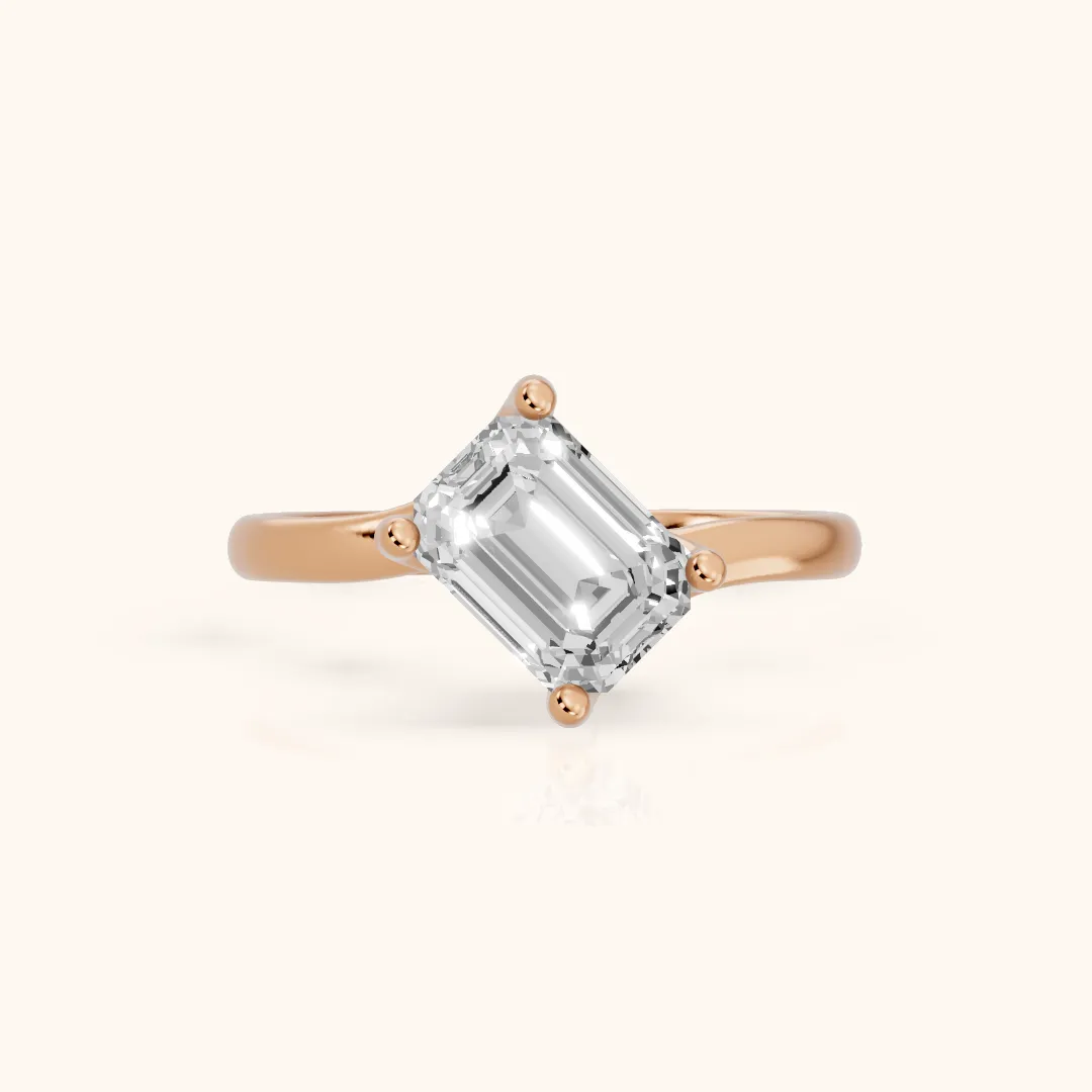 Clio Bypass Solitaire Emerald Diamond Engagement Ring in Rose Gold — view 2