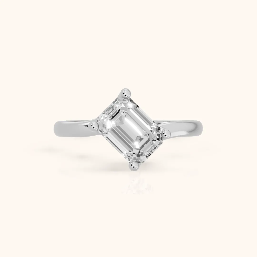 Clio Bypass Solitaire Emerald Diamond Engagement Ring in Silver — view 2