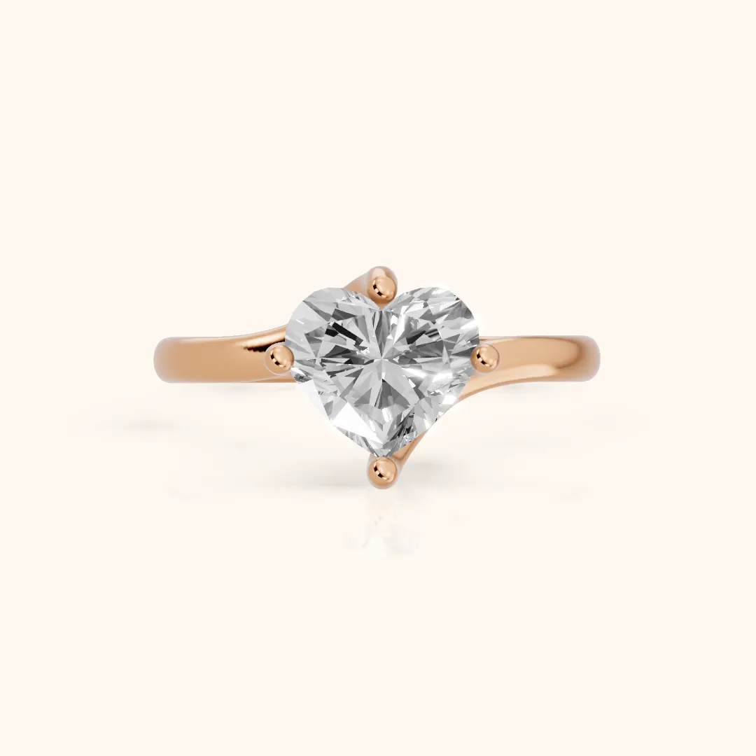 Clio Bypass Solitaire Heart Diamond Engagement Ring in Rose Gold — view 2