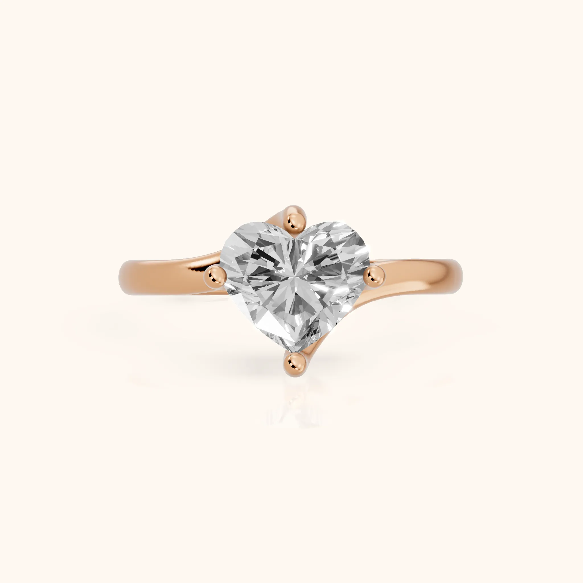 Clio Bypass Solitaire Heart Diamond Engagement Ring in Rose Gold — view 1