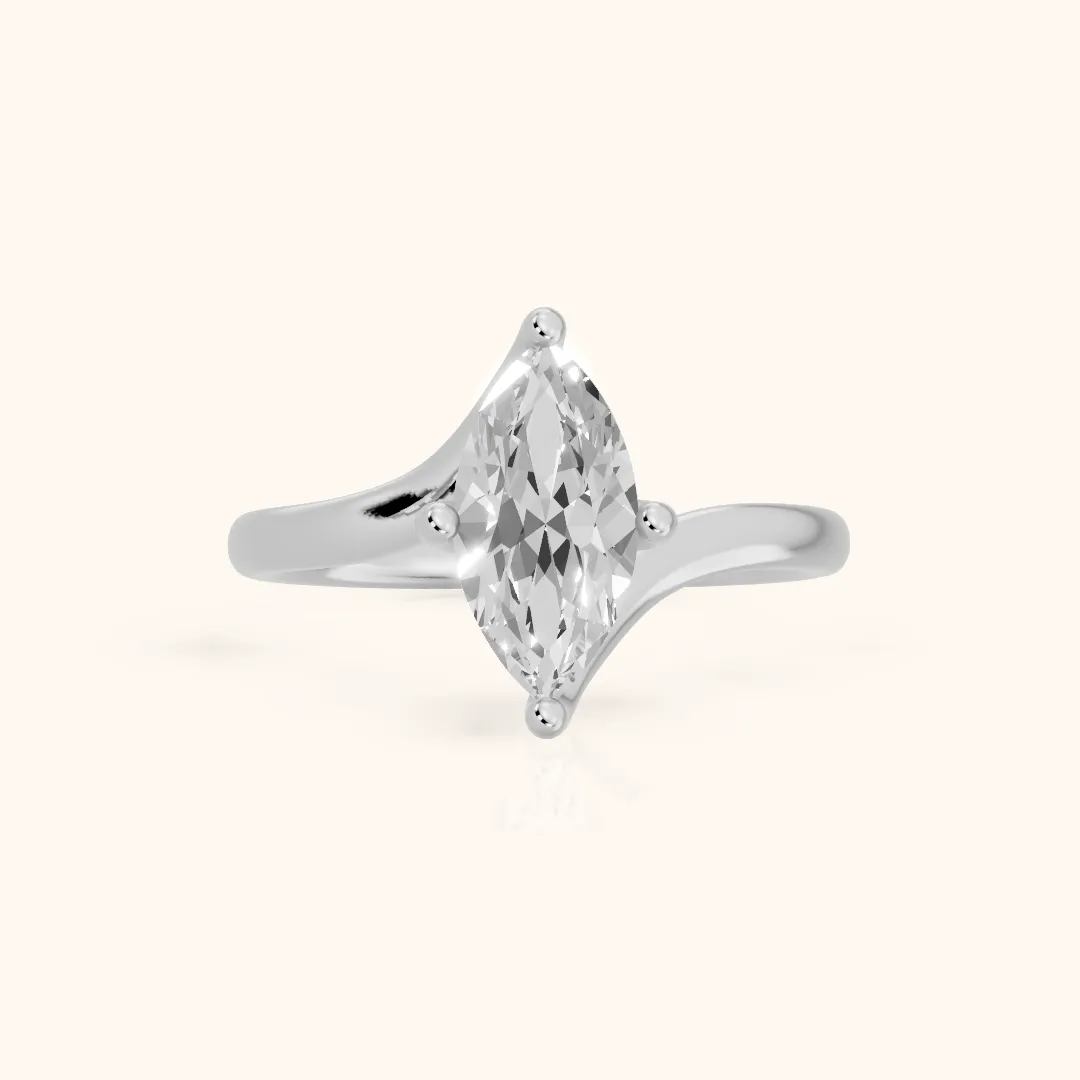 Clio Bypass Solitaire Marquise Diamond Engagement Ring in Platinum — view 2
