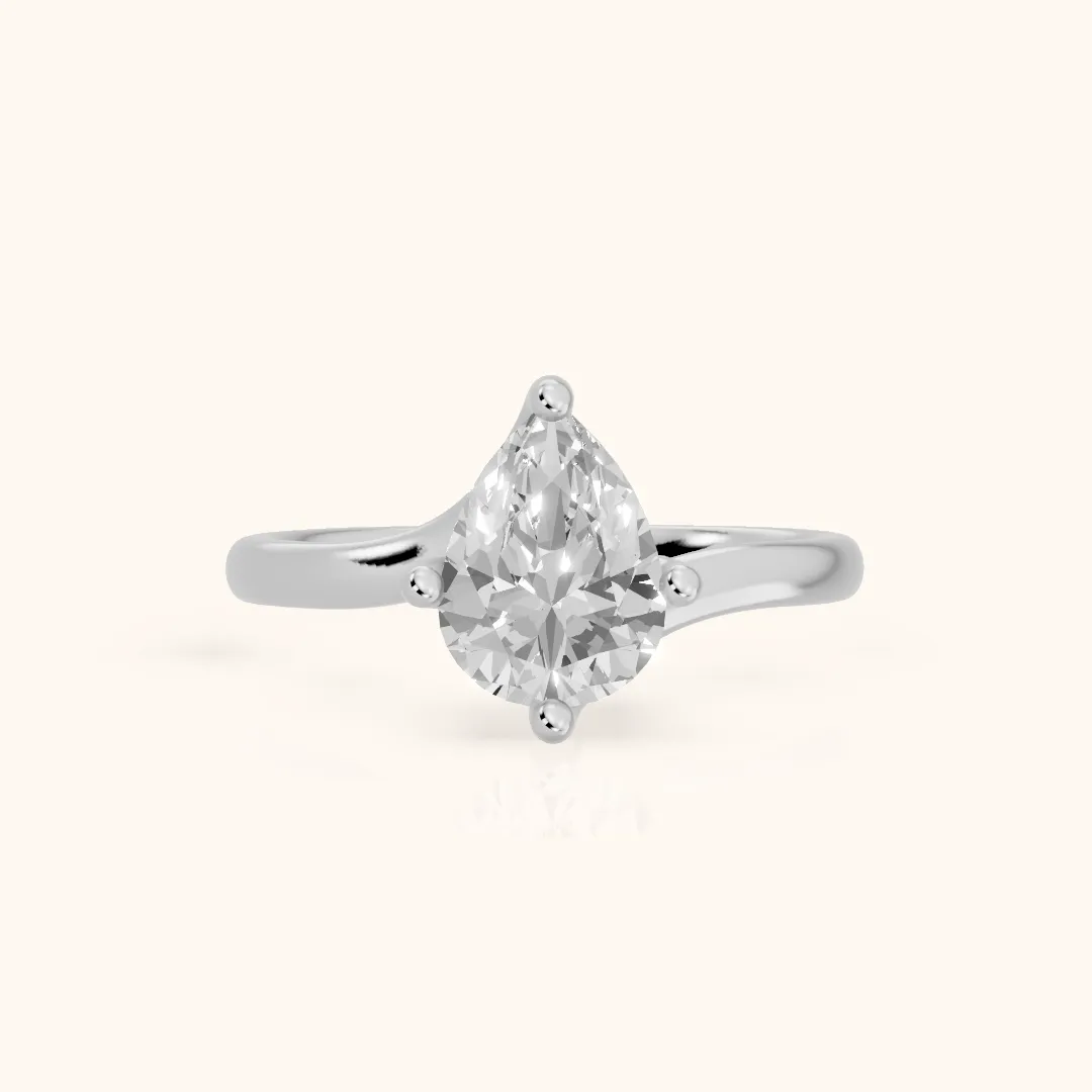 Clio Bypass Solitaire Pear Diamond Engagement Ring in Silver — view 2