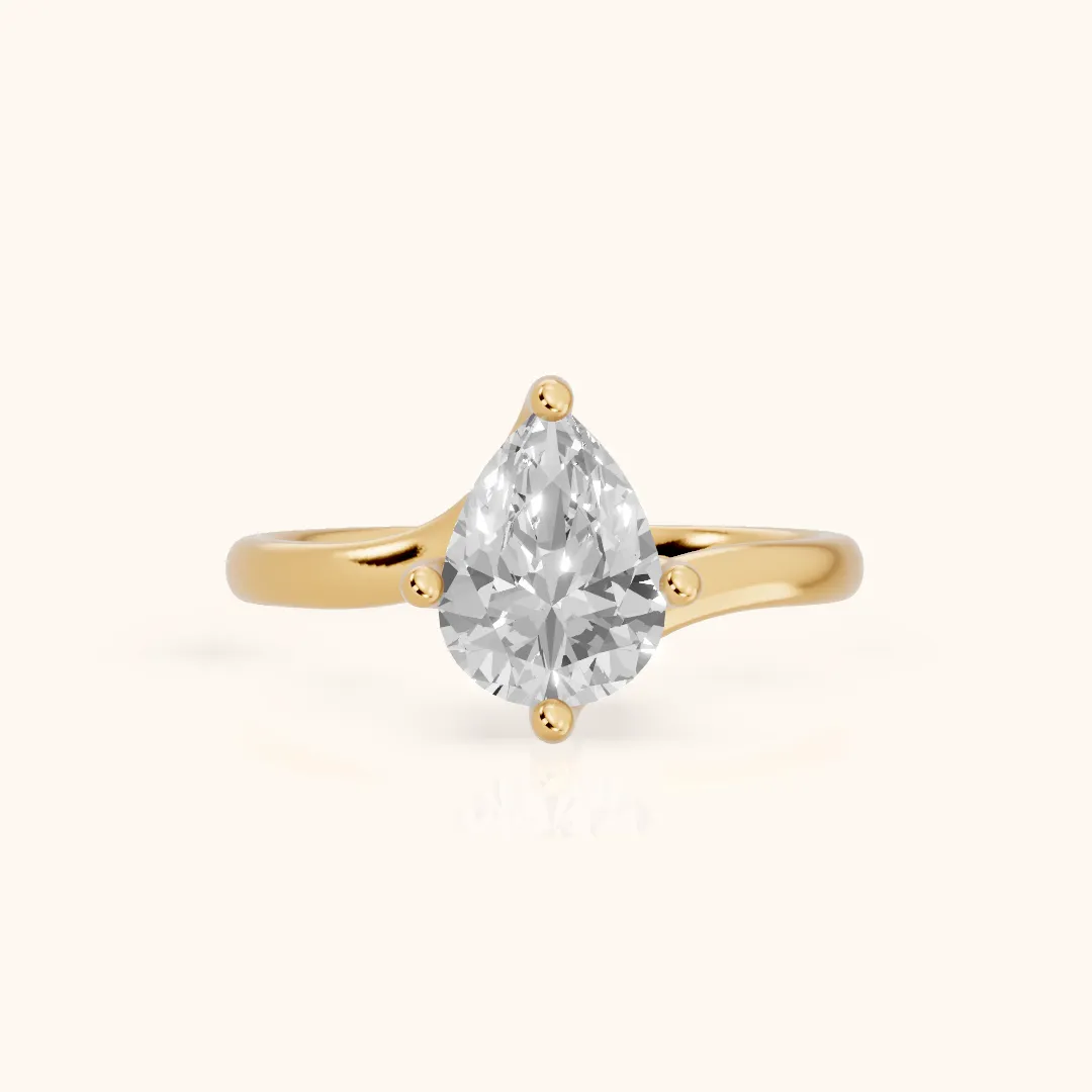 Clio Bypass Solitaire Pear Diamond Engagement Ring in Yellow Gold — view 2