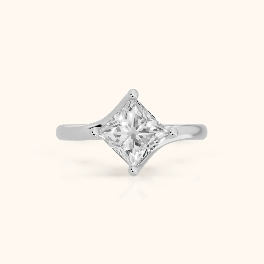 Clio Bypass Solitaire Princess Diamond Engagement Ring in Silver — view 2