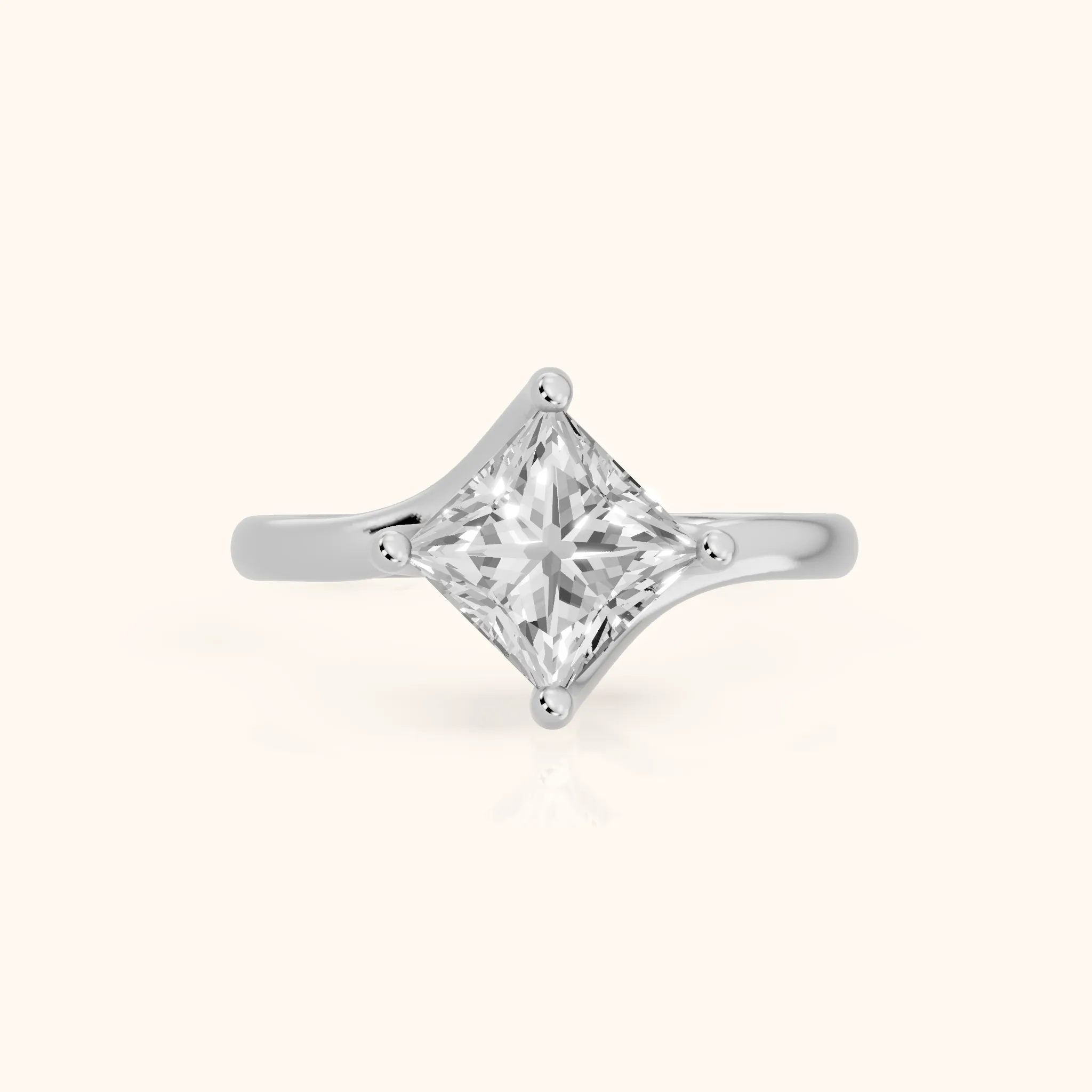 Clio Bypass Solitaire Princess Diamond Engagement Ring in Silver — view 1