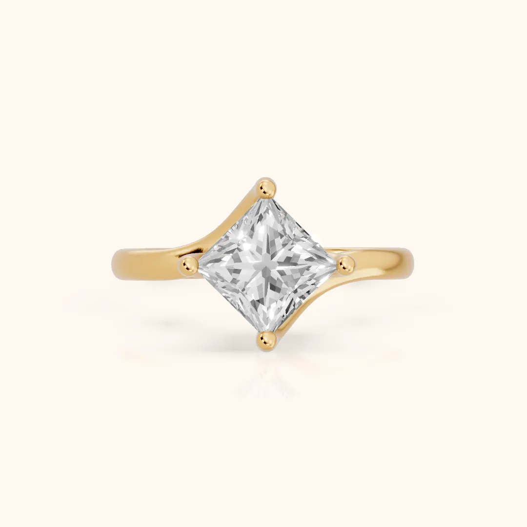 Clio Bypass Solitaire Princess Diamond Engagement Ring in Yellow Gold — view 2