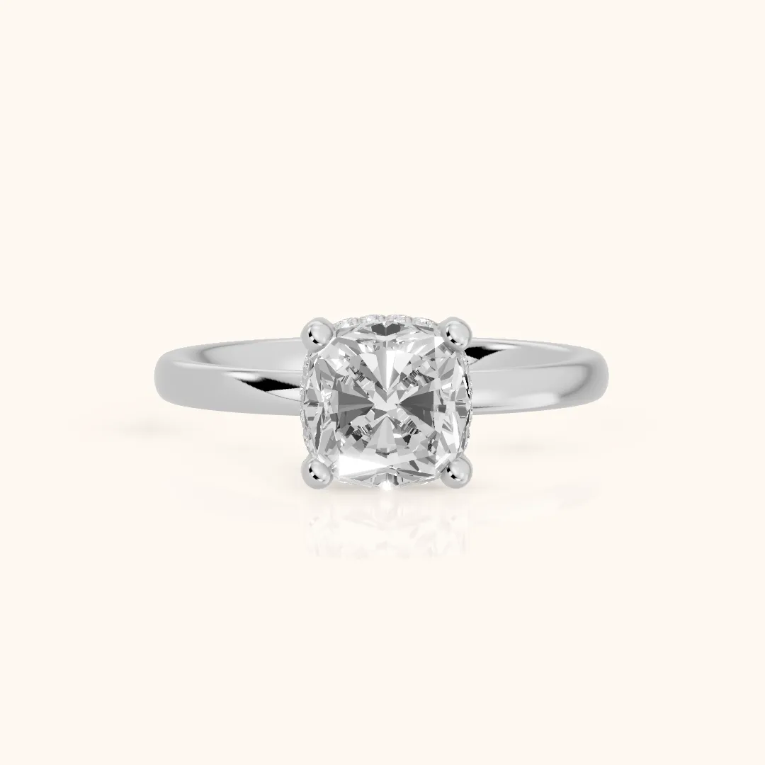 Dina Hidden Halo Cushion Diamond Engagement Ring in Silver — view 2