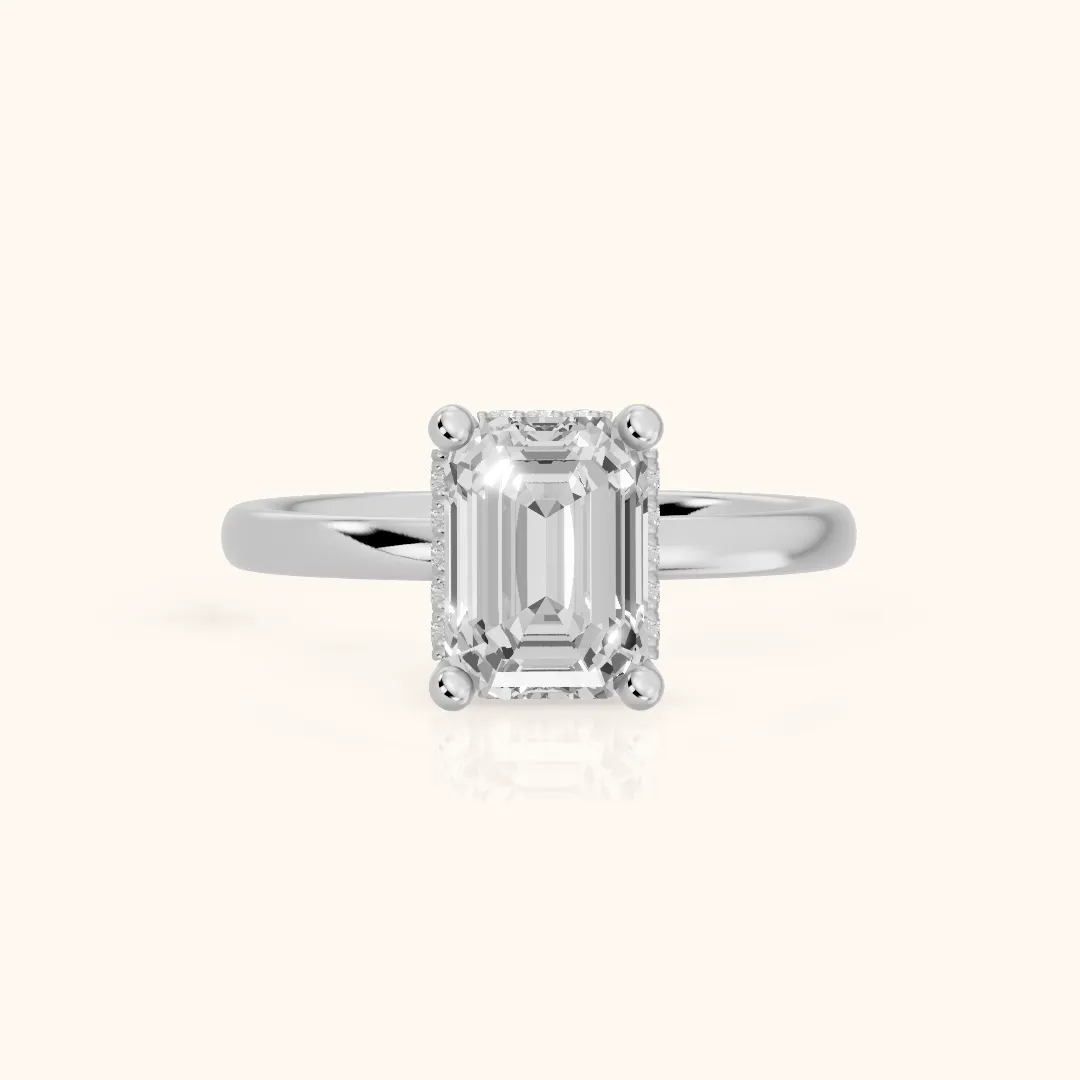 Dina Hidden Halo Emerald Diamond Engagement Ring in Platinum — view 2