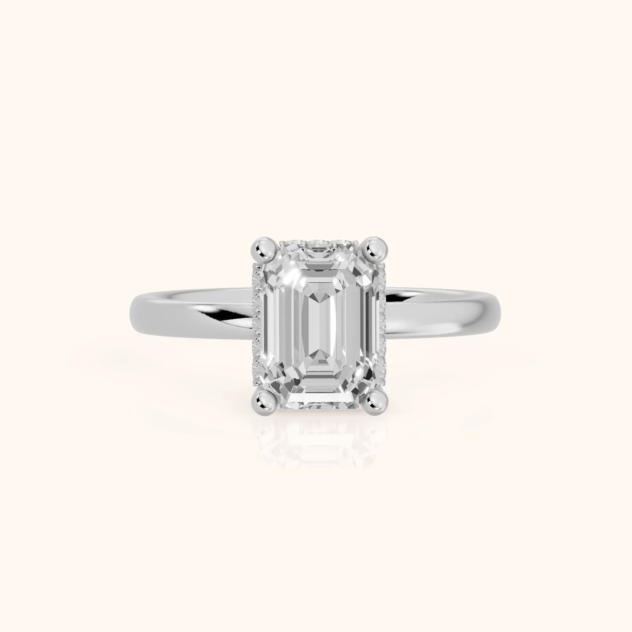 Dina Hidden Halo Emerald Diamond Engagement Ring in Platinum — view 1
