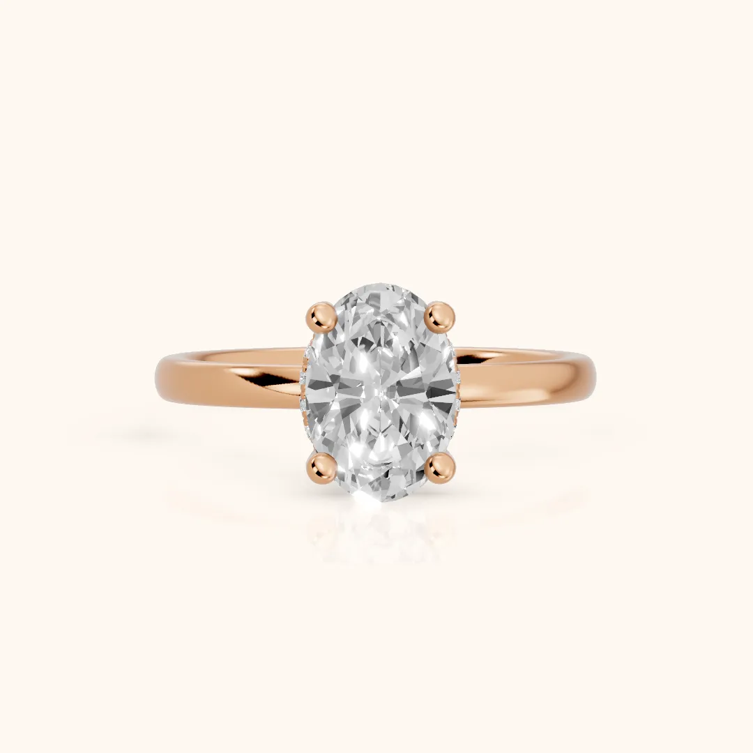 Dina Hidden Halo Oval Diamond Engagement Ring in Rose Gold — view 2