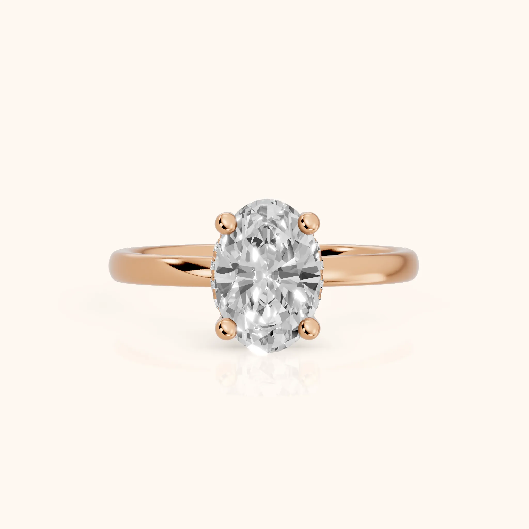 Dina Hidden Halo Oval Diamond Engagement Ring in Rose Gold — view 1
