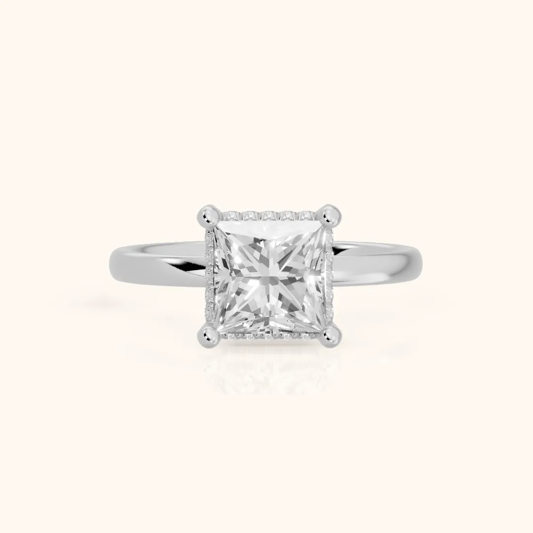 Dina Hidden Halo Princess Diamond Engagement Ring in Platinum — view 2