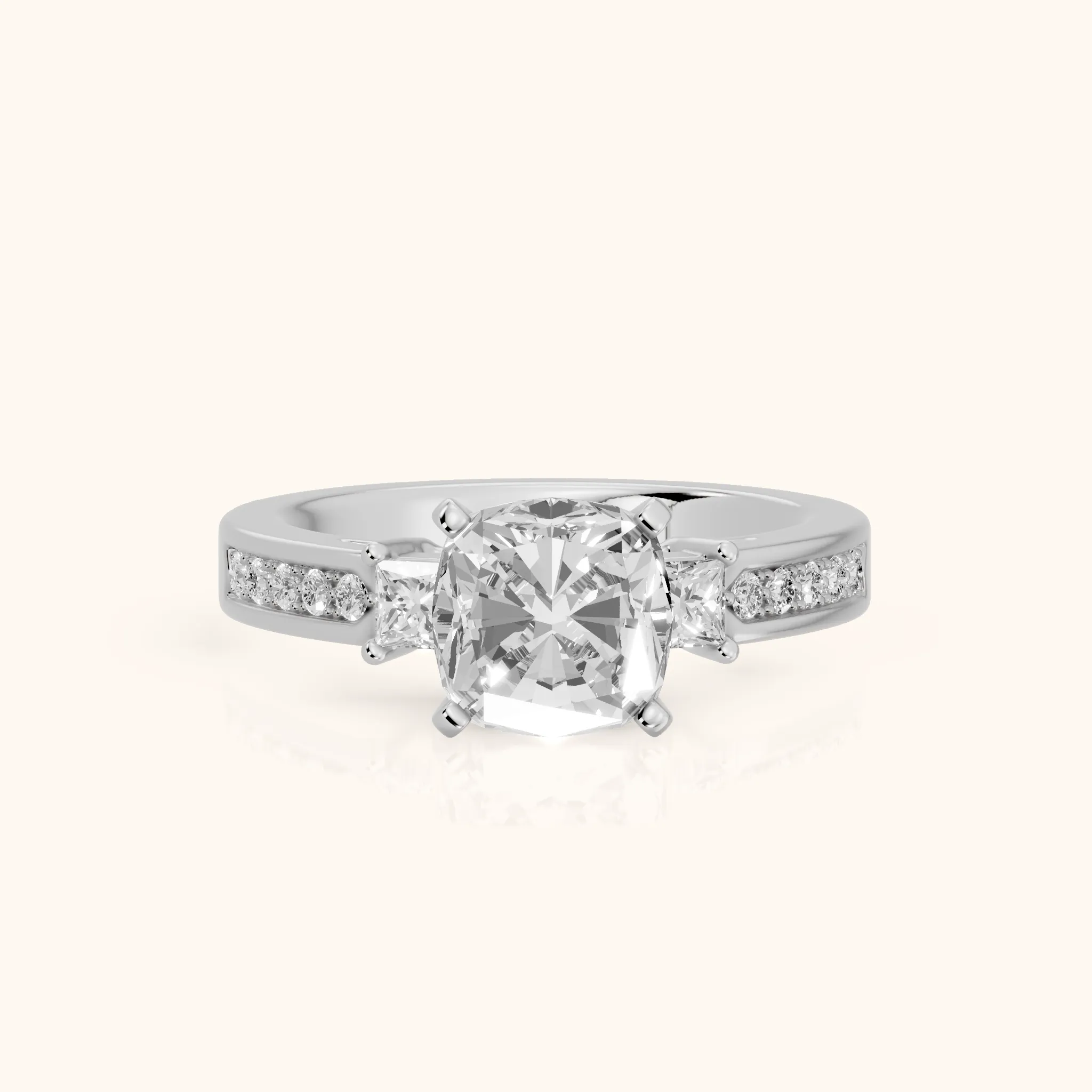 Ilona Three-Stone Channel Set Cushion Diamond Engagement Ring in White Gold — view 1