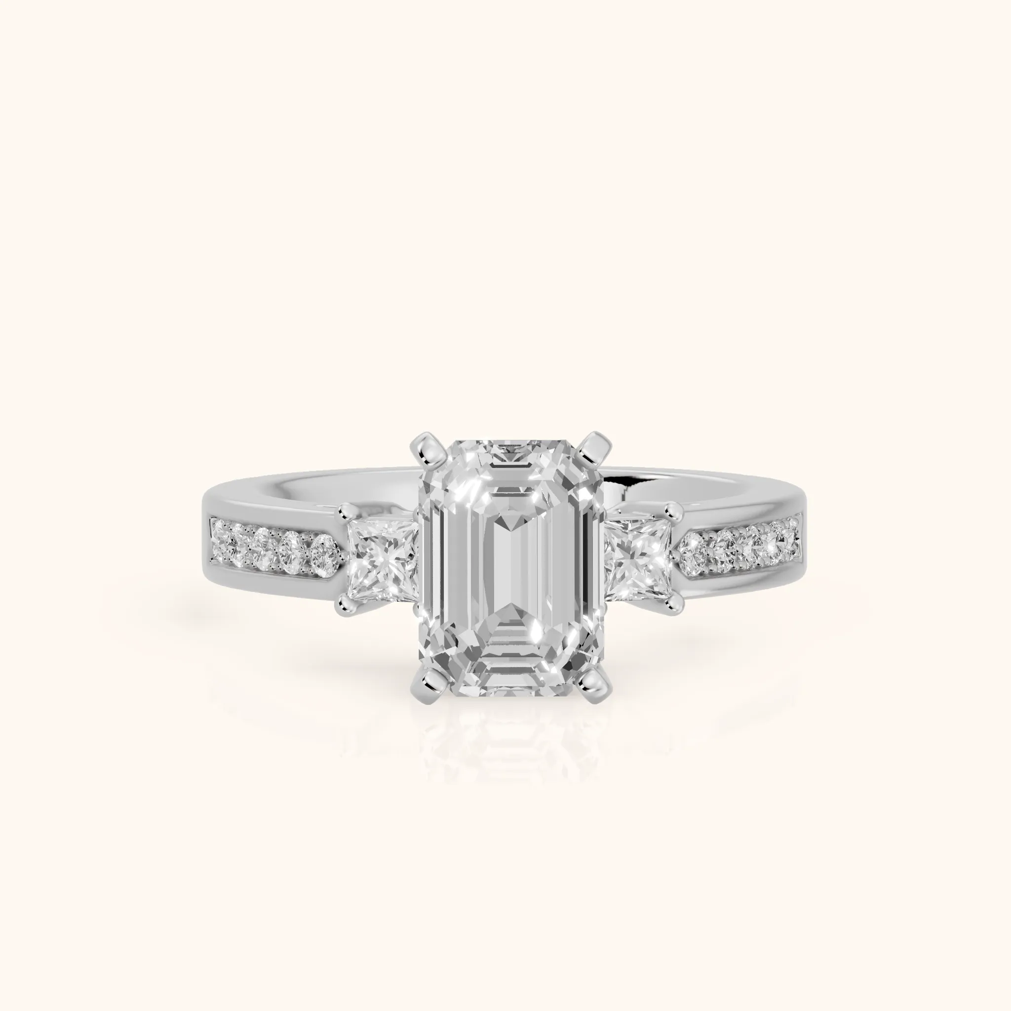 Ilona Three-Stone Channel Set Emerald Diamond Engagement Ring in White Gold — view 1