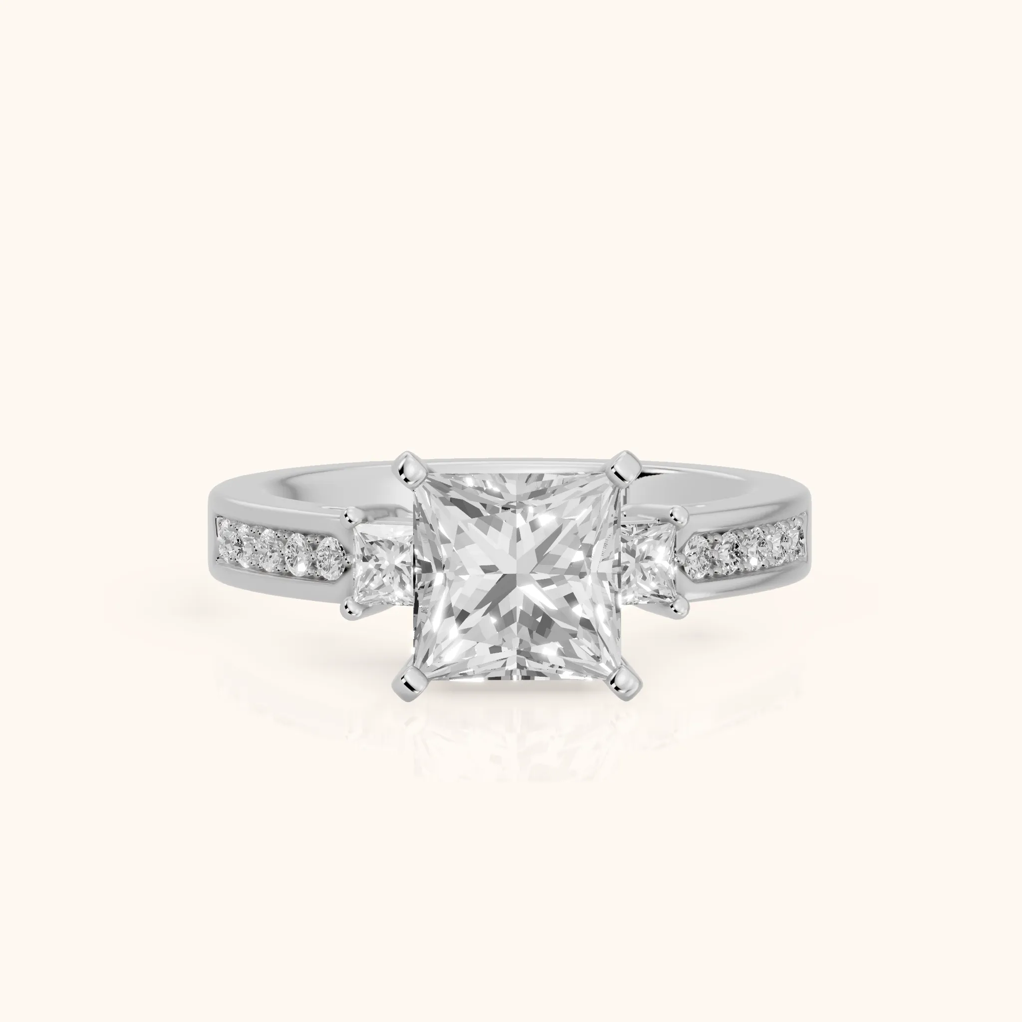 Ilona Three-Stone Channel Set Princess Diamond Engagement Ring in Silver — view 1
