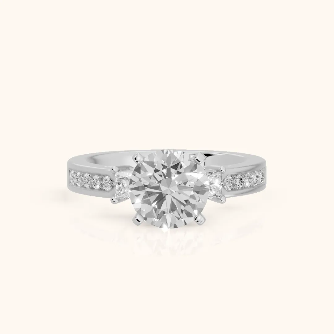 Ilona Three-Stone Channel Set Round Diamond Engagement Ring in Silver — view 2