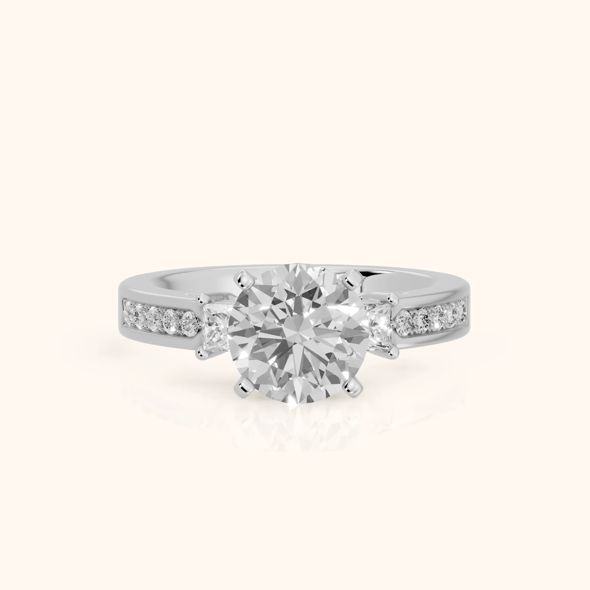 Ilona Three-Stone Channel Set Round Diamond Engagement Ring in Silver — view 1
