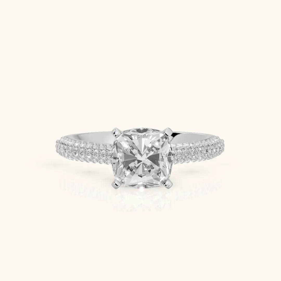 Kaitlin Micropavé Dome Cushion Diamond Engagement Ring in Platinum — view 2