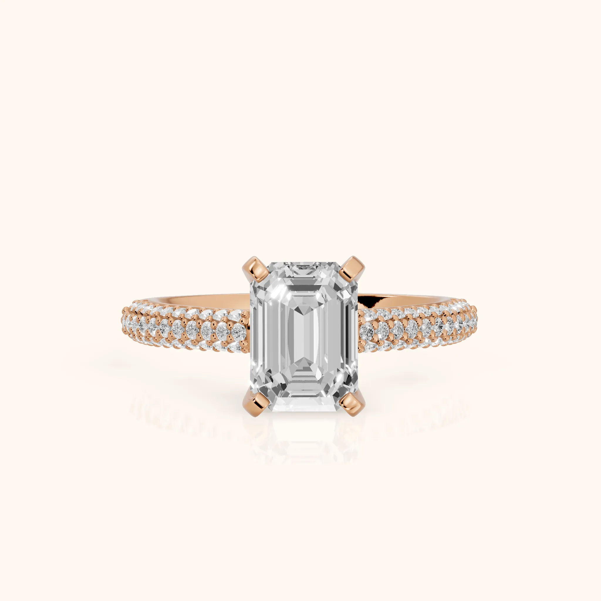 Kaitlin Micropavé Dome Emerald Diamond Engagement Ring in Rose Gold — view 1