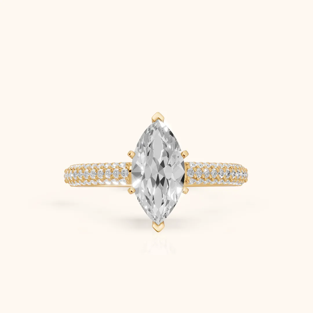 Kaitlin Micropavé Dome Marquise Diamond Engagement Ring in Yellow Gold — view 2