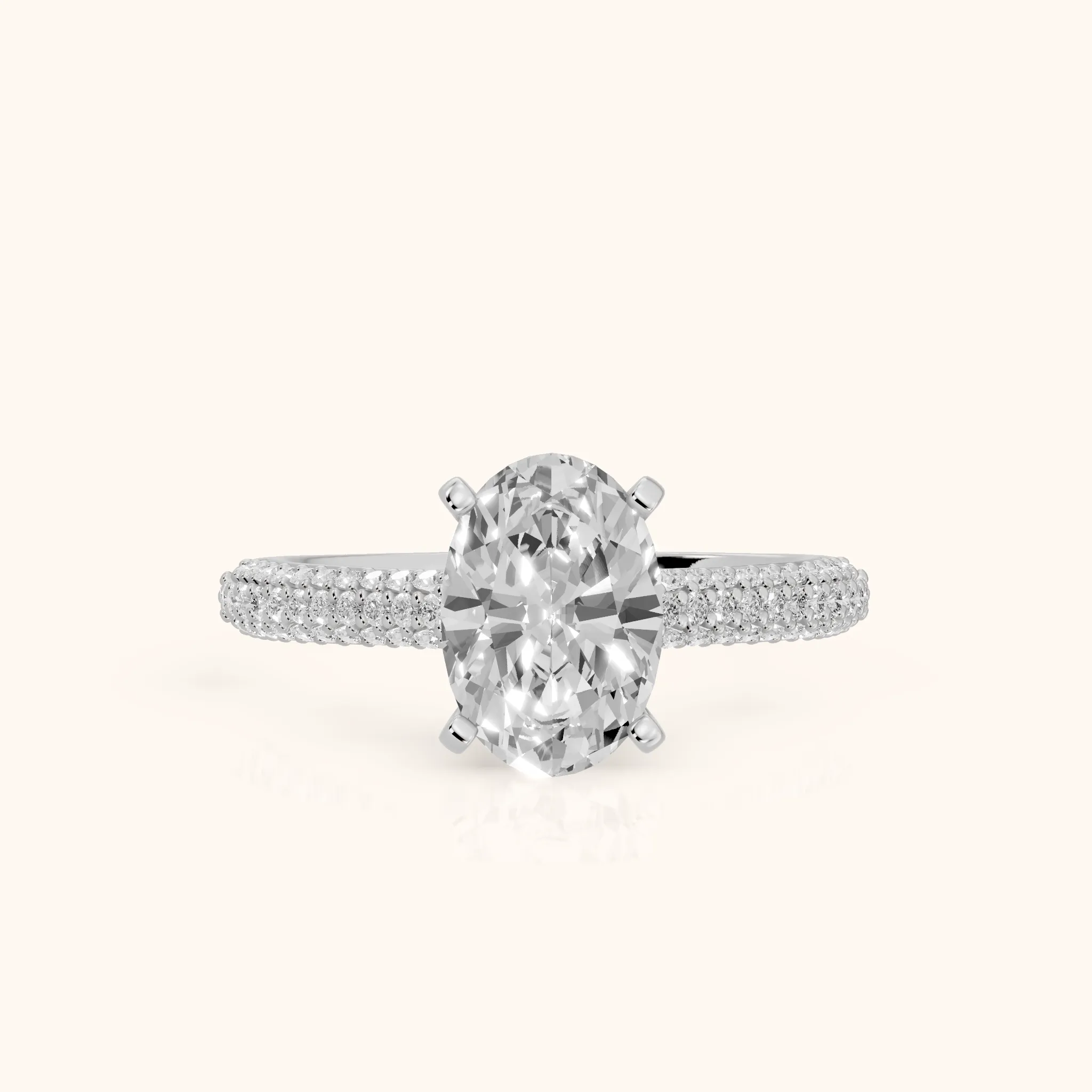 Kaitlin Micropavé Dome Oval Diamond Engagement Ring in White Gold — view 1