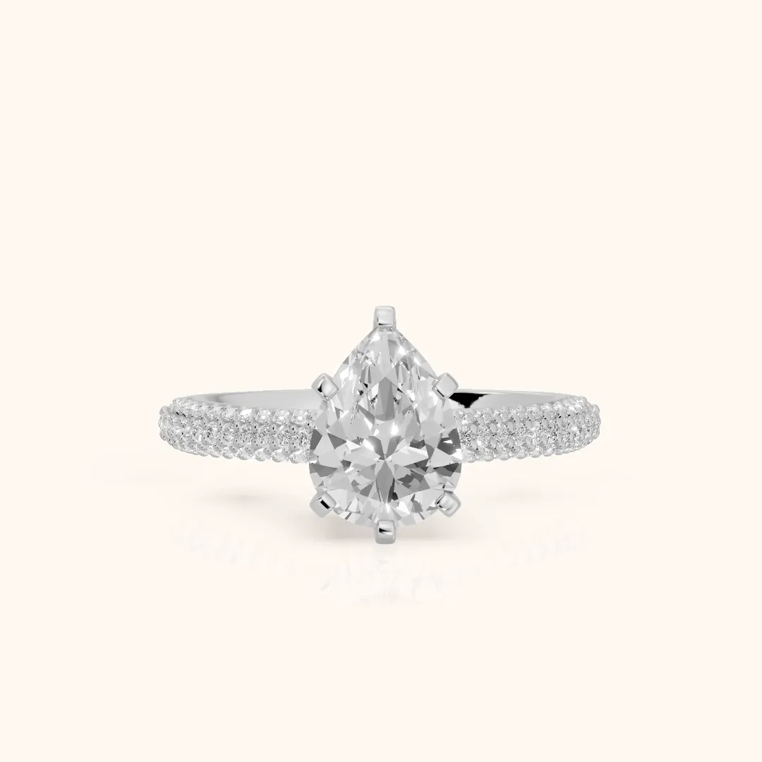 Kaitlin Micropavé Dome Pear Diamond Engagement Ring in Platinum — view 2