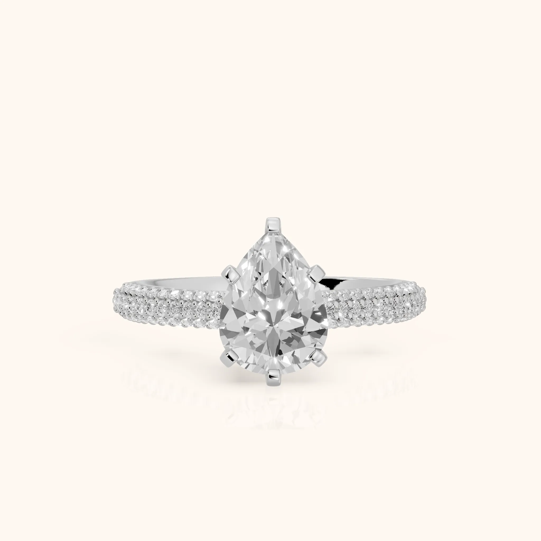 Kaitlin Micropavé Dome Pear Diamond Engagement Ring in Platinum — view 1