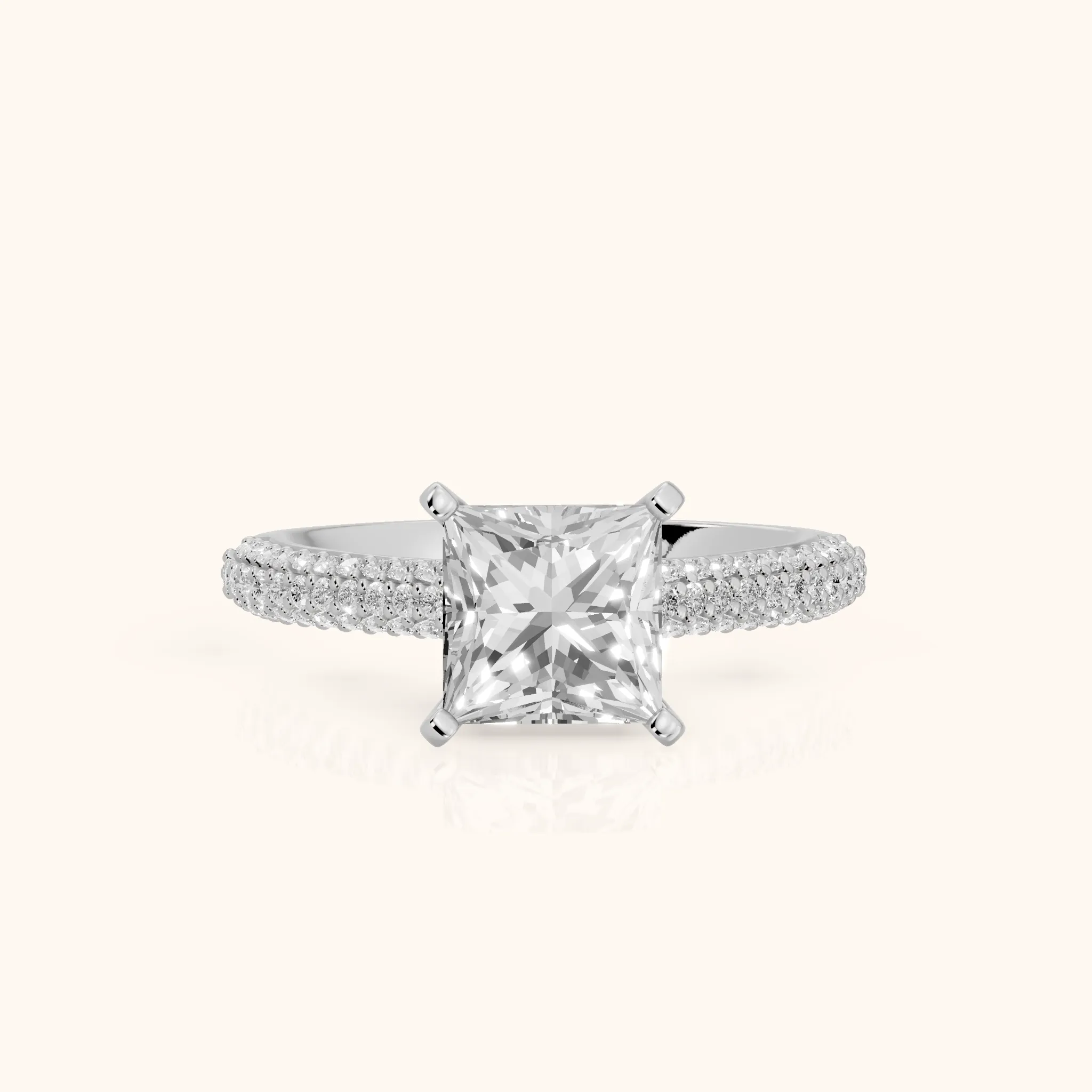 Kaitlin Micropavé Dome Princess Diamond Engagement Ring in Silver — view 1