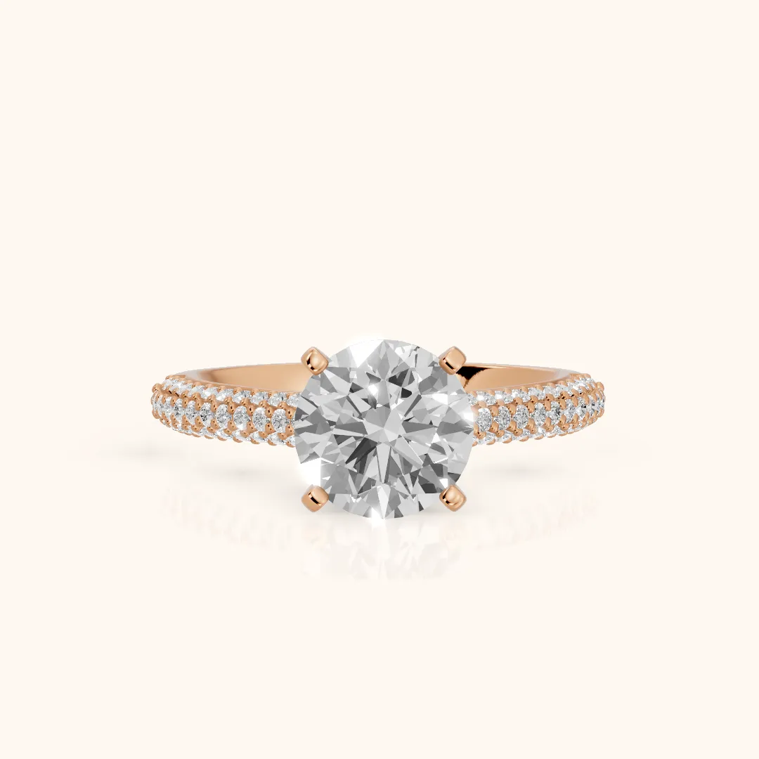 Kaitlin Micropavé Dome Round Diamond Engagement Ring in Rose Gold — view 2