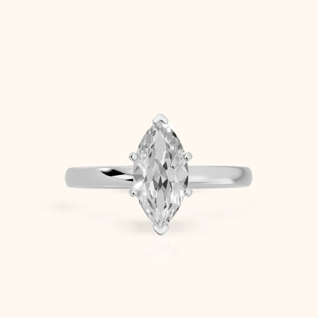 Kezia Dome Solitaire Marquise Diamond Engagement Ring in Silver — view 2