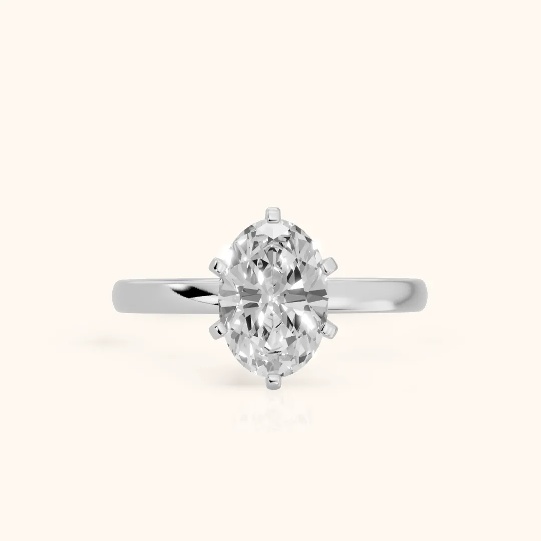 Kezia Dome Solitaire Oval Diamond Engagement Ring in Silver — view 2