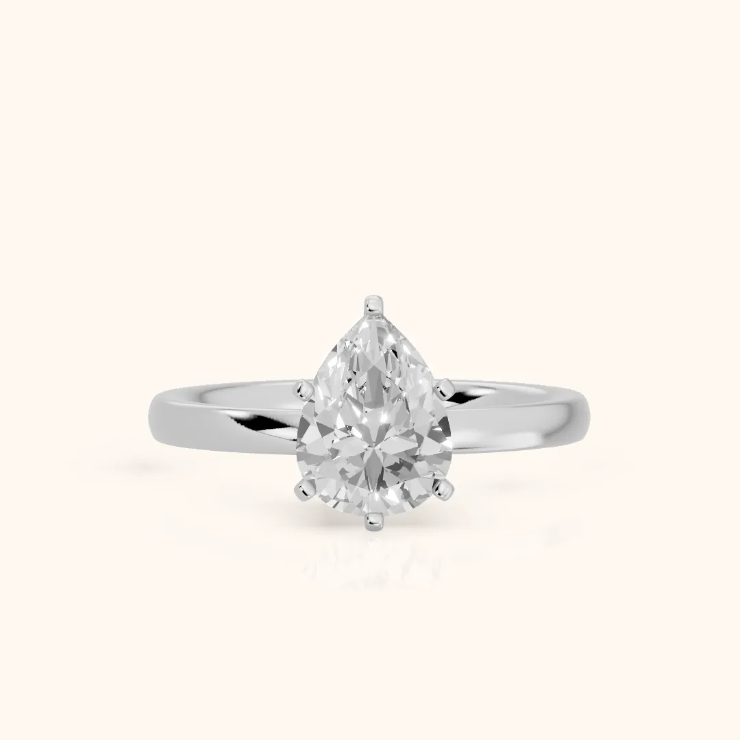 Kezia Dome Solitaire Pear Diamond Engagement Ring in White Gold — view 2