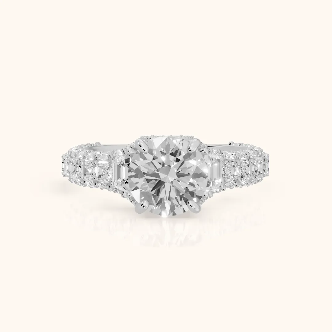 Leora Trapezoid Three-Stone Round Diamond Engagement Ring in White Gold — view 2