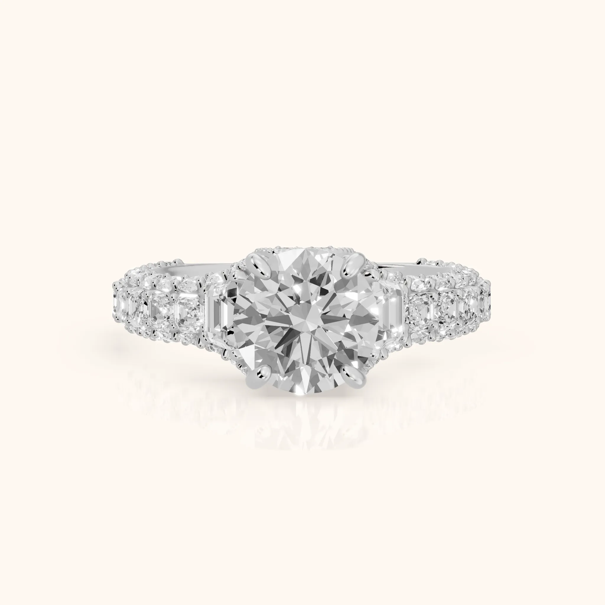 Leora Trapezoid Three-Stone Round Diamond Engagement Ring in White Gold — view 1