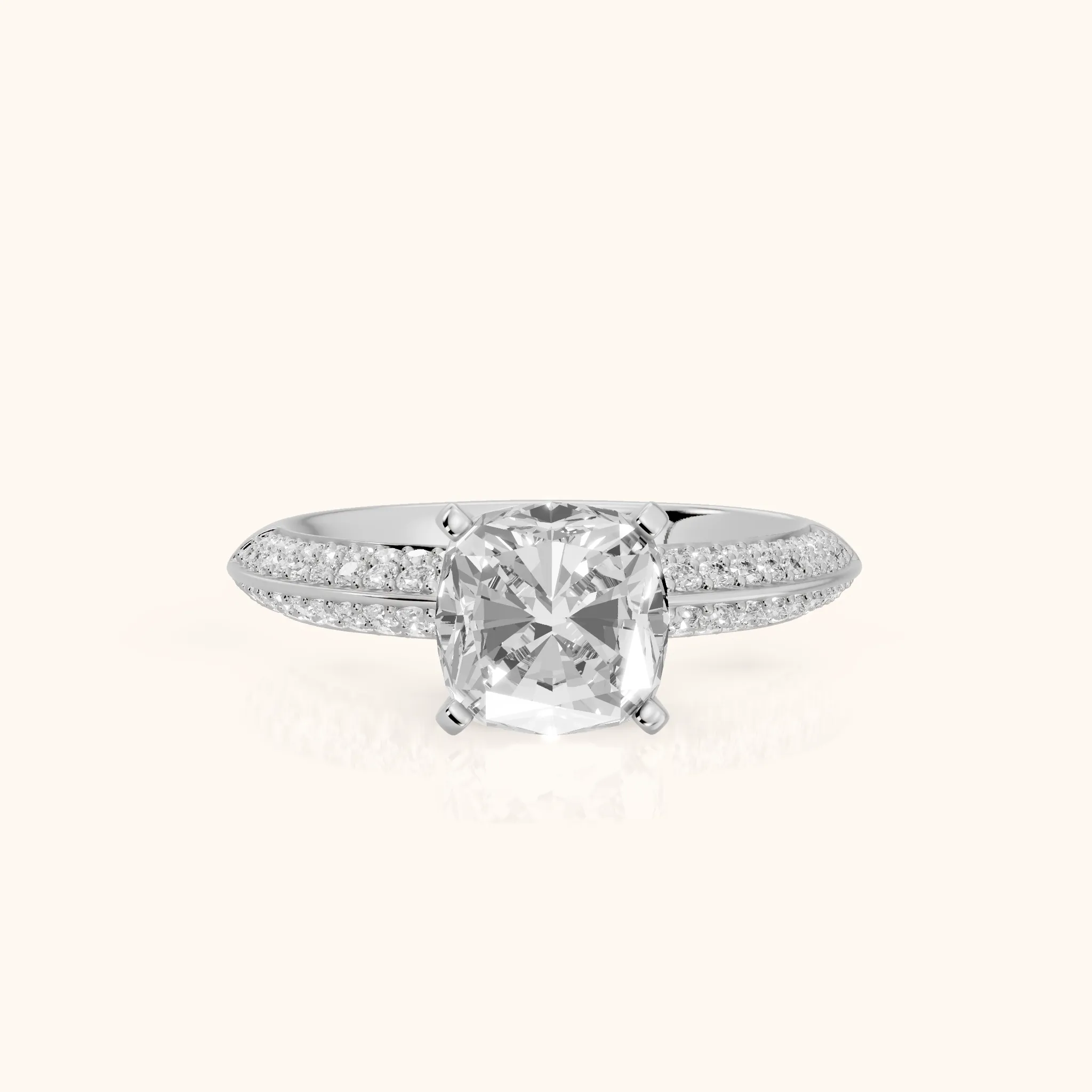 Lorna Knife Edge Pavé Cushion Diamond Engagement Ring in White Gold — view 1