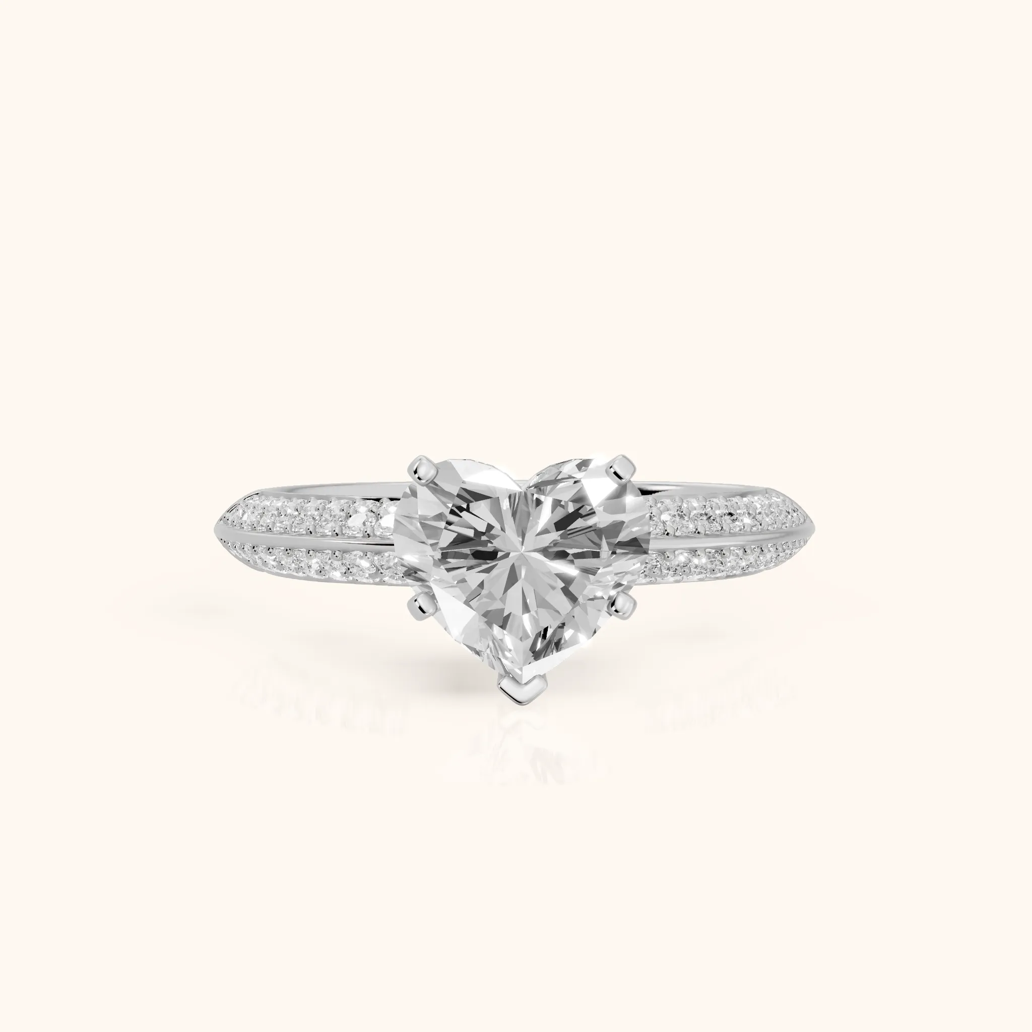 Lorna Knife Edge Pavé Heart Diamond Engagement Ring in Silver — view 1