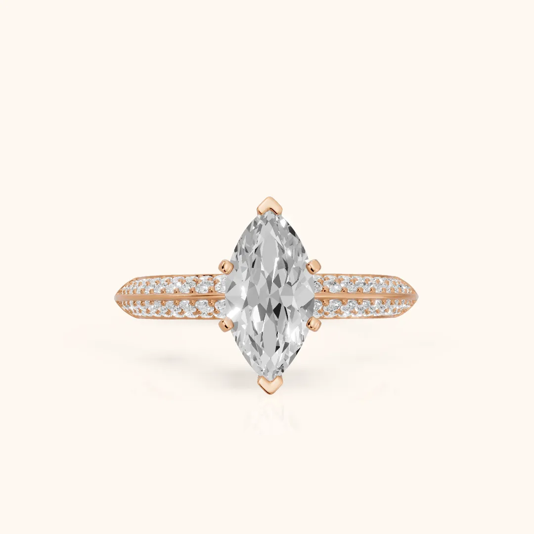 Lorna Knife Edge Pavé Marquise Diamond Engagement Ring in Rose Gold — view 2