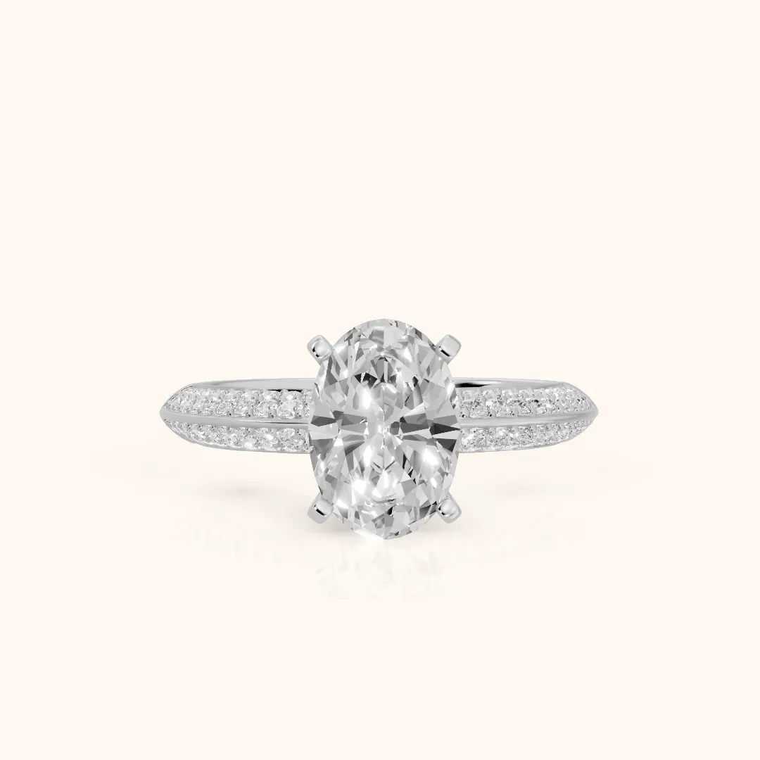Lorna Knife Edge Pavé Oval Diamond Engagement Ring in Silver — view 2