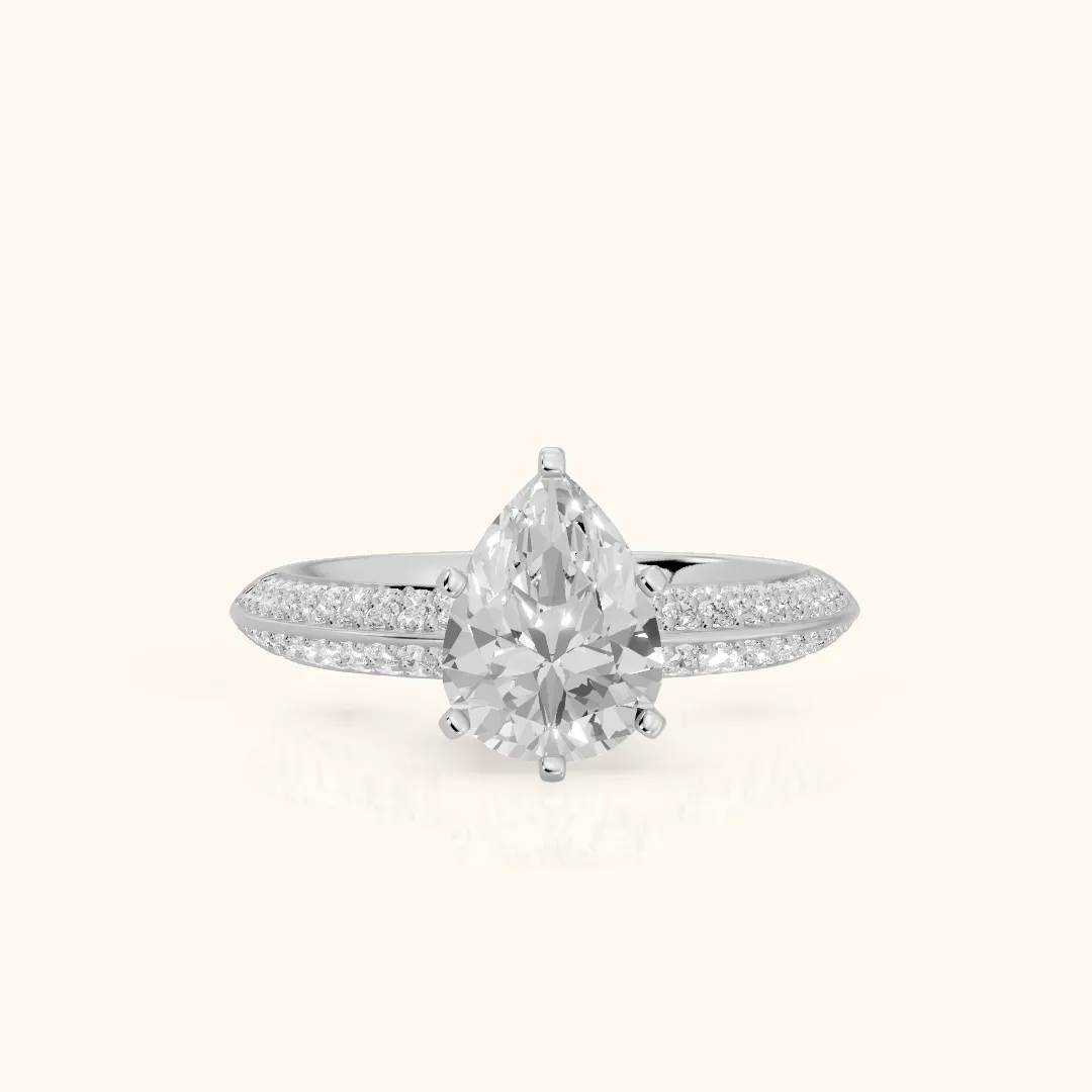 Lorna Knife Edge Pavé Pear Diamond Engagement Ring in White Gold — view 2