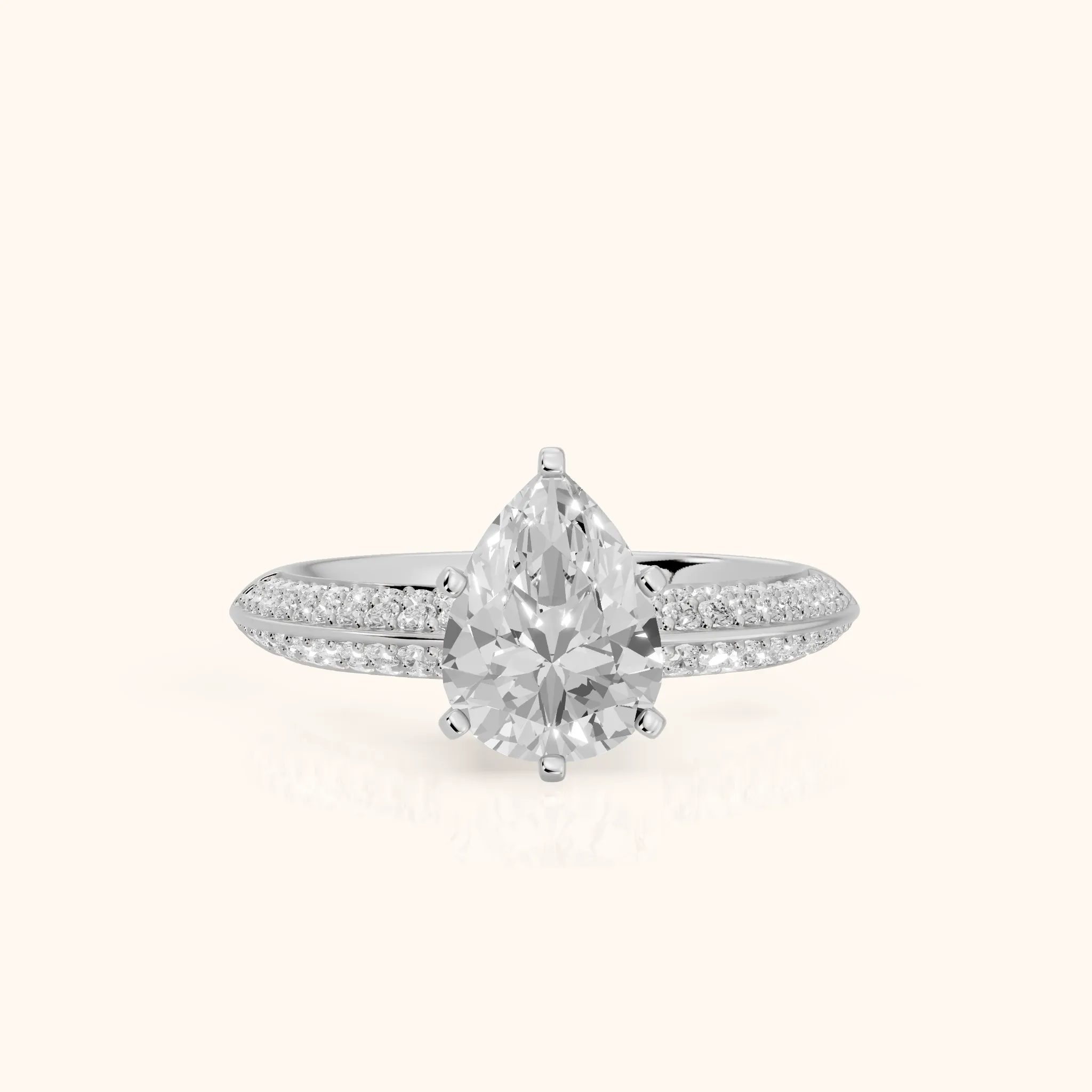 Lorna Knife Edge Pavé Pear Diamond Engagement Ring in White Gold — view 1